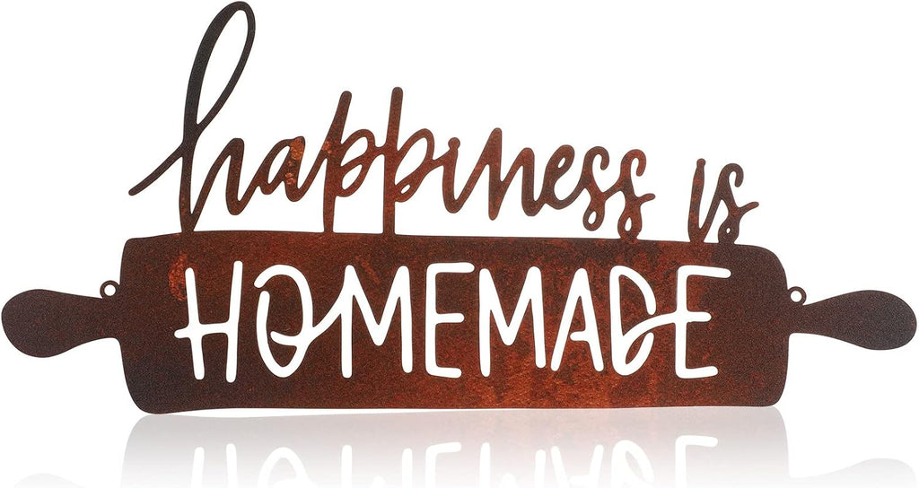 Funrous Kitchen Wall Art Decor Happiness Is Homemade Metal Sign Rustic Farmhouse Kitchen Decor Hanging Decorative Signs and Plaques for Home Dining Garden Room 13.8 x 6.3 Inch(Brown)