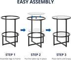 Cozy Castle End Tables Set of 2 for Living Room, Round Tempered Glass Side Tables with 2-Tier Storage Shelf, Modern Metal End Table for Couch, Bedroom, Apartment, Black