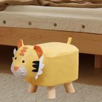 Cartoon Footstool Ottoman Animal Shaped Kids Stool Foot Stool Wooden Feet Cloth Fabric Comfortable Seating Suitable for Children Room Bedroom Nur, Yellow Tiger