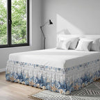 Coastal Bed Skirt California King Size 18" Drop Ocean Blue Beige Starfish Shells Leaves Grey Wooden Ruffled Wrap Around Bed Skirts Adjustable Elastic Bedskirt Dust Ruffle for Queen King Cal.King Bed