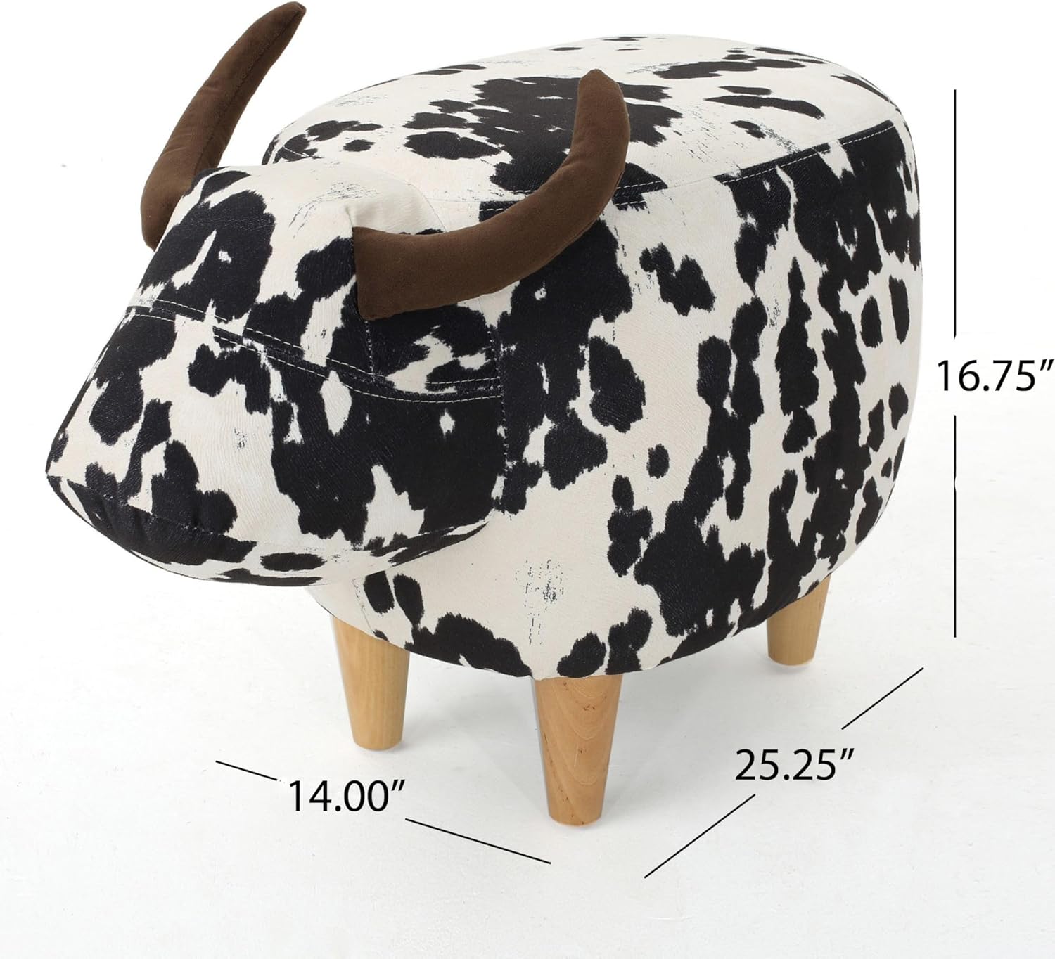 Black and White Velvet Cow Shaped Ottoman, Cute Wood Foot Stool Shoes Changing Seat with Cushioned for Adult Living Room, Bedroom, Nursery Gameroom, Playroom, Porch Furniture