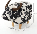 Christopher Knight Home Isana Cow-Shaped Ottoman, Cute Wood Foot Stool Shoes Changing Seat with Cushioned for Living Room, Bedroom, Playroom Porch Furniture, Black and White Velvet