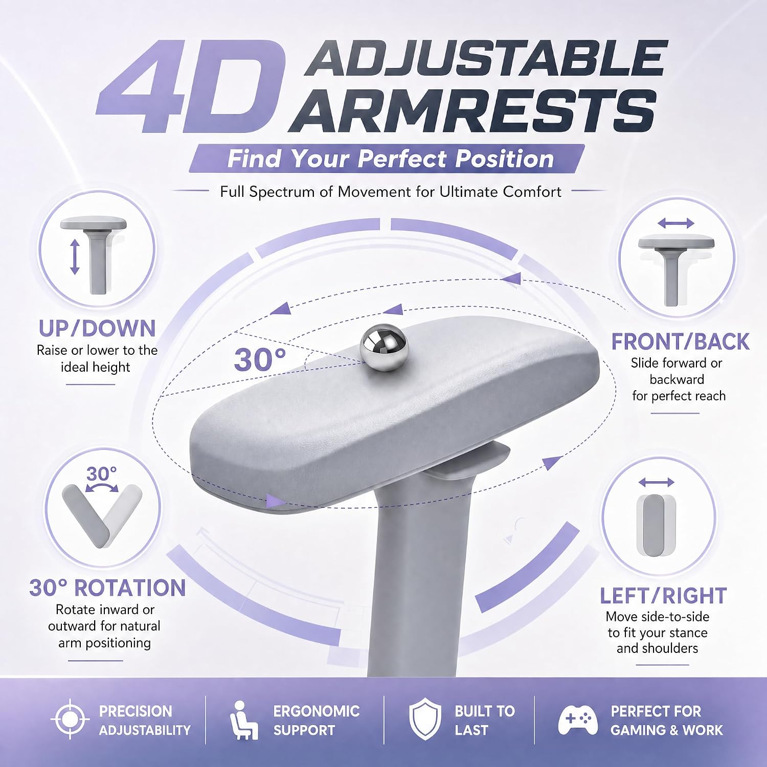 Gaming Chair 4D Adjustable Armrests - 170° Reclining & 320lb Capacity, High Back Ergonomic Computer Chair with Lumbar Support, Fabric Office Chair for Adults Pink