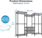 VIPEK V20 Plus Clothes Rack, Metal Clothing Rack with 6 Shelves, 5 Hanging Rods & 2 Fabric Drawers, Freestanding Garment Rack for Bedroom & Walk-in Closet, Large Wardrobe Closet Max Load 850LBS, Black