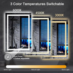 24"x 32" LED Bathroom Mirror with Light, Front and Backlit Controlled, Anti-Fog, 3 Colors Led Mirror, Dimmable, LED Wall Vanity Mirror with Lights, Memory Function, Tempered Glass,ETL Listed