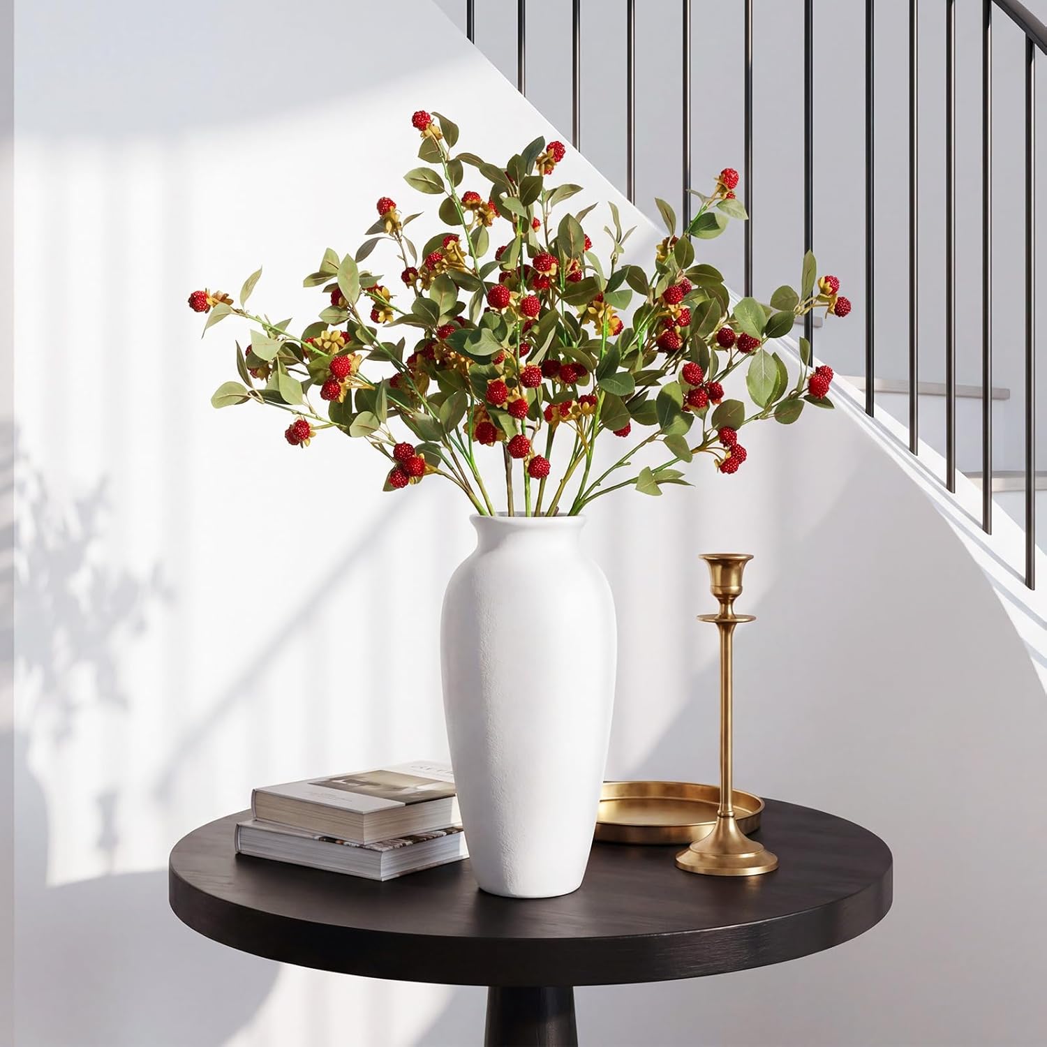 6 Pcs Artificial Red Berry Stems Branches, 26 in Faux Raspberry Stem Realistic Long Stems Flowers Bouquet Spray Picks for Fall Tall Vase Indoor Home Table Wedding Party Decor