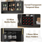 72" Tall Wine Bar Cabinet with LED Lights, Coffee Bar Cabinet with Storage Drawer & Hutch & Pegboard, Modern Liquor Cabinets with 9-grid Wine & Glass Racks,Pantry Cabinet for Kitchen,Living Room,Black