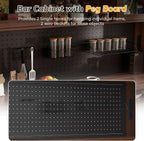 70.9" Tall Kitchen Pantry Cabinet with Outlet & LED Lights, 54.3" Wide Kitchen Storage Cabinet with Wine Rack, Farmhouse Coffee Bar Station with Pegboard, Buffet Sideboard (Brown)