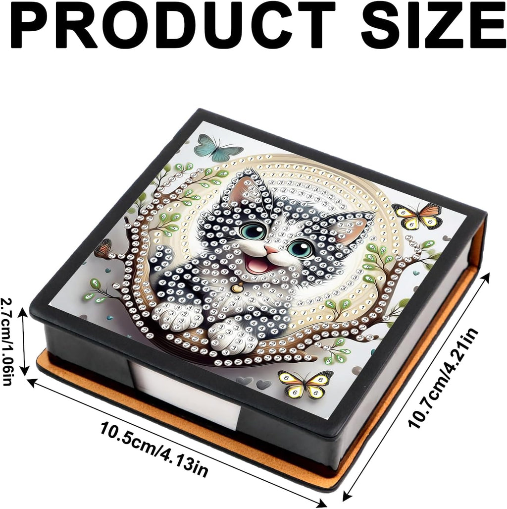 Cat Diamond Painting Kit Note Box,Memo Paper Storage Box Diamond Art,Sticky Note Holder Diamond Art,Diamond Painting Memo Pad For Office Desk. (Cat)