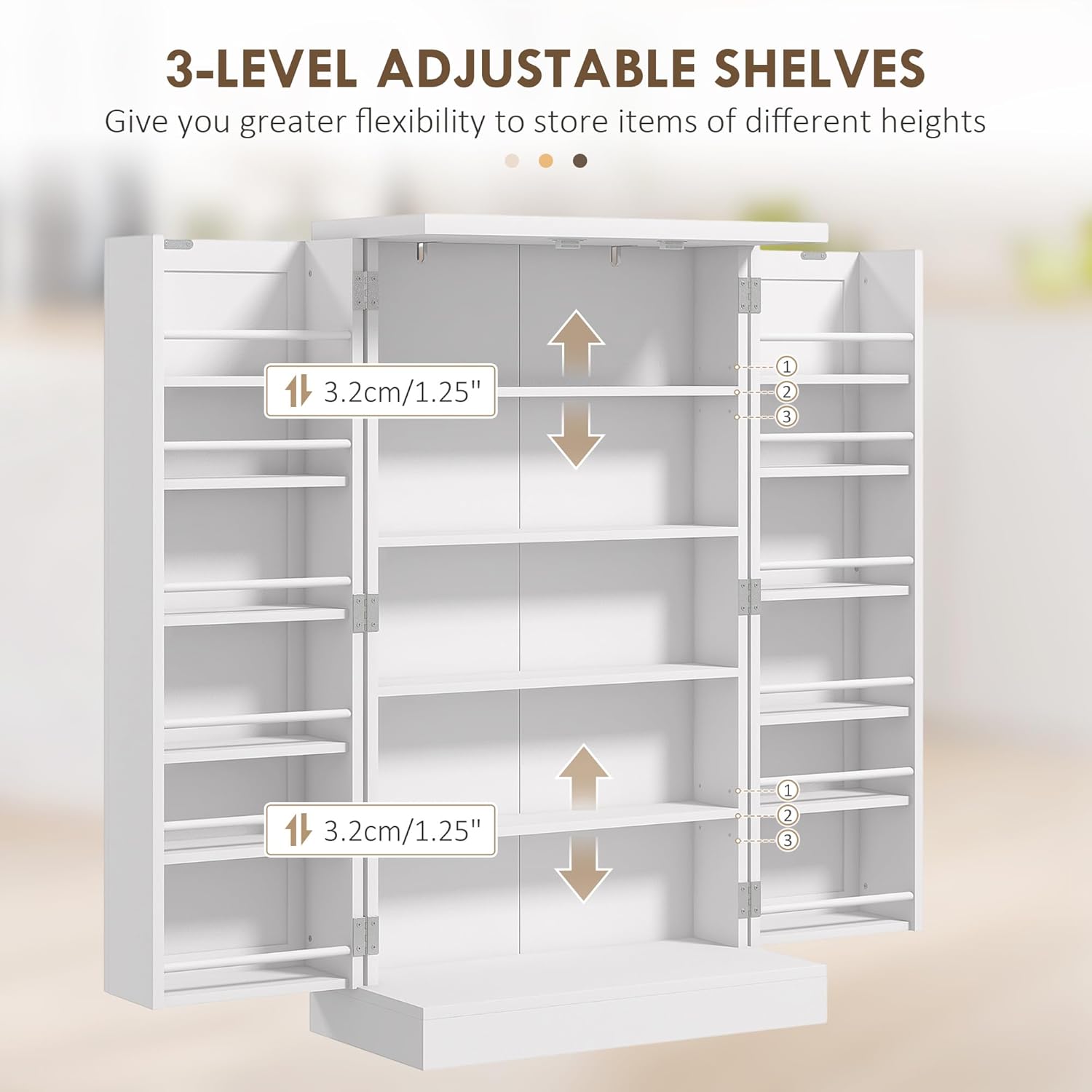 Anwick 5-Tier Kitchen Pantry Cabinet,Freestanding Buffet Cupboard with Doors & Adjustable Shelves,41" Food Pantry Storage Cabinets for Small Dining Room Living Room (White)