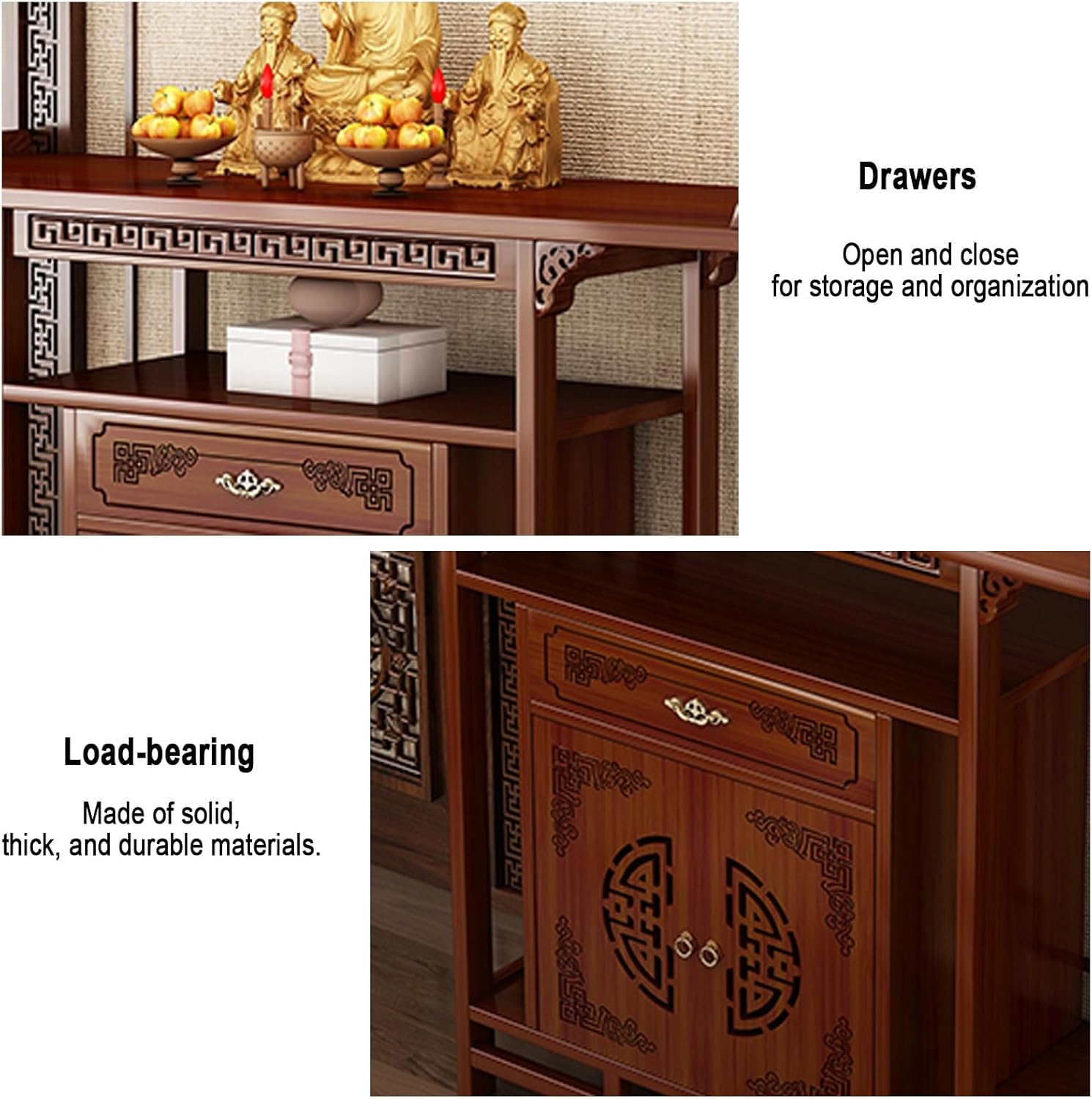 Chinese Cabinet Pedestal offering, Stand puja Meditation Prayer, Personal Shrine Altar Buddha Niche, Meditation Table Pooja Cabinet with Storage, with Drawer Panel(120cm/47.2in)