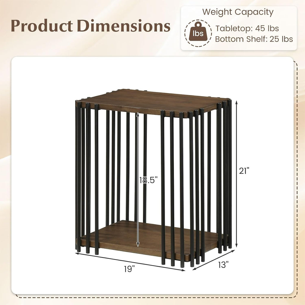 Giantex 2-Tier Wood Side Table - Narrow Sofa Couch End Table with Open Storage Shelves & Unique Metal Frame, Rustic Night Stand for Bedroom Living Room (1)