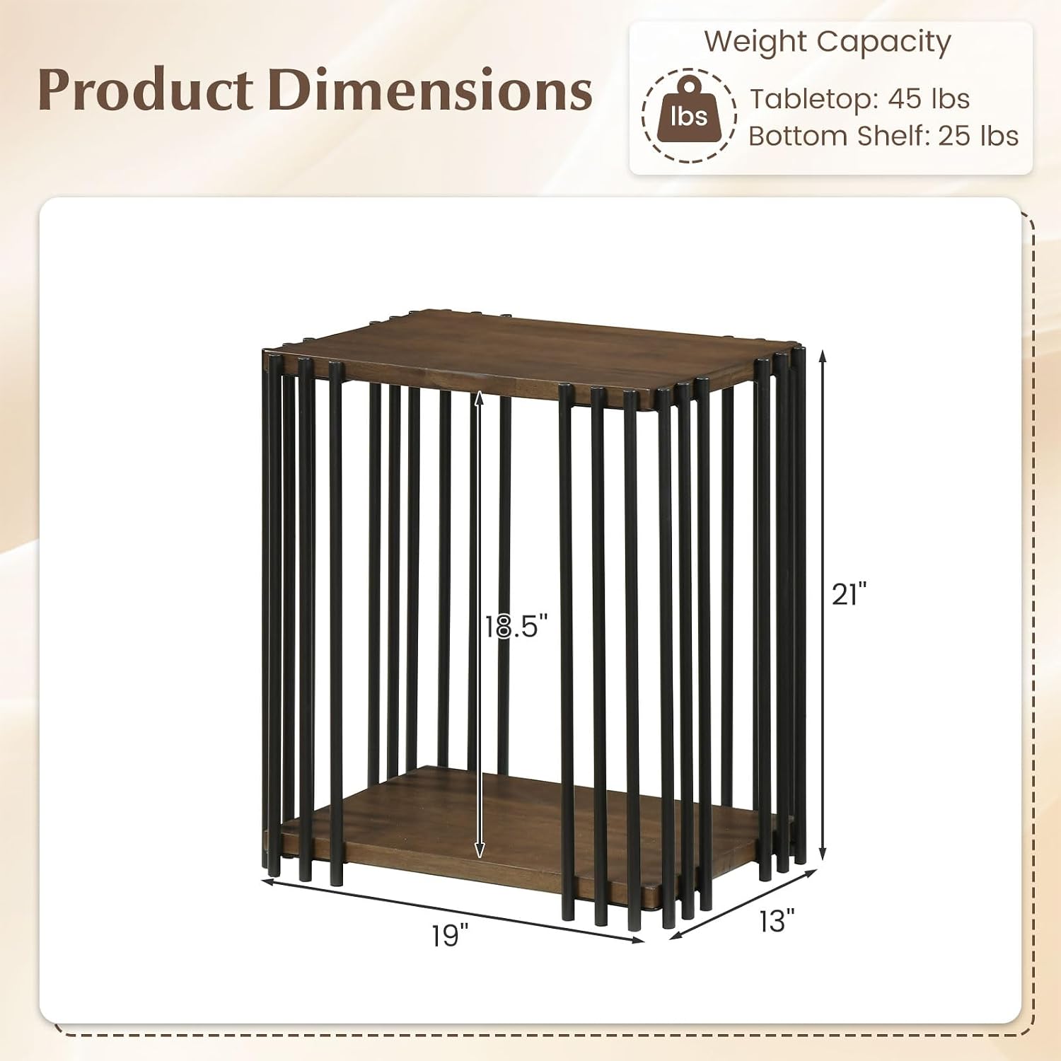Giantex 2-Tier Wood Side Table - Narrow Sofa Couch End Table with Open Storage Shelves & Unique Metal Frame, Rustic Night Stand for Bedroom Living Room (1)