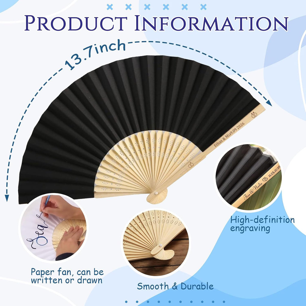 HJX Personalized Wedding Fans for Guests Custom Engraved Bulk Paper Folding Fans Favors for Party
