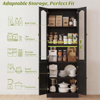 Cyclysio 3-Set Pantry Cabinets, 80" Tall Kitchen Pantry Storage Cabinets with Glass Doors, Drawers and Open Shelves, Black Kitchen Pantry Cabinet Set with Adjustable Shelves, Baseboard Cut Out