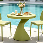 Modern Z-Shaped Round Side Table, 16 Inch Matcha Green PE Accent End Table, Sculptural Pedestal Small Coffee Table, No Assembly Indoor Outdoor Nightstand for Living Room Bedroom