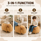 Cow Storage Ottoman, Shorthorn Dairy Cow Footstool with Storage, Animal Shaped Stool with Wooden Legs, Faux Suede Foot Rest for Living Room, Kids Bedroom Nursery Seat (Brown1)