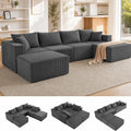 Weture 121''Modular Sectional Sofa with 2 Ottoman, Boneless couches for Living Room Furniture, Comfort U Shaped Sofa, Deep Seat Corner Couch, No Assembly Required（Gray, Corduroy）