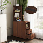 JIJIWANG Tall End Table with Drawers, 47.2" Corner Shelf Table with Open Storage, Narrow Side Table for Bedroom Living Room Small Space, Walnut