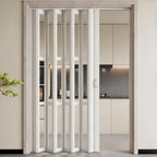 Interior White Accordion Door with Handles & Glass, Multifold Interior Doors for Closet, Wide Retractable Shower Door, Bedroom, Kitchen Room Divider Folding Door, Easy to Install, 31" Wx80 H