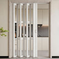 Interior White Accordion Door with Handles & Glass, Multifold Interior Doors for Closet, Wide Retractable Shower Door, Bedroom, Kitchen Room Divider Folding Door, Easy to Install, 64" Wx80 H