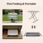 30 Inch Folding Table, 5-Level Height Adjustable TV Tray for Small Spaces, HDPE Tabletop Small Folding Table Portable for Laptop, Dining, Camping, 200 lbs Weight Capacity, No Assembly