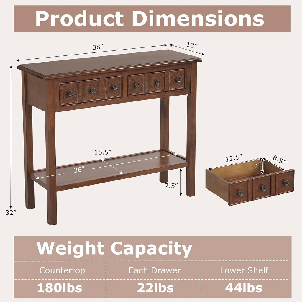 Giantex 2-Tier Narrow Console Table, 38" Retro Entryway Table with 2 Drawers and Open Storage Shelf, Wood Accent Sofa Tables for Living Room, Foyer, Hallway, Bedroom, Entrance