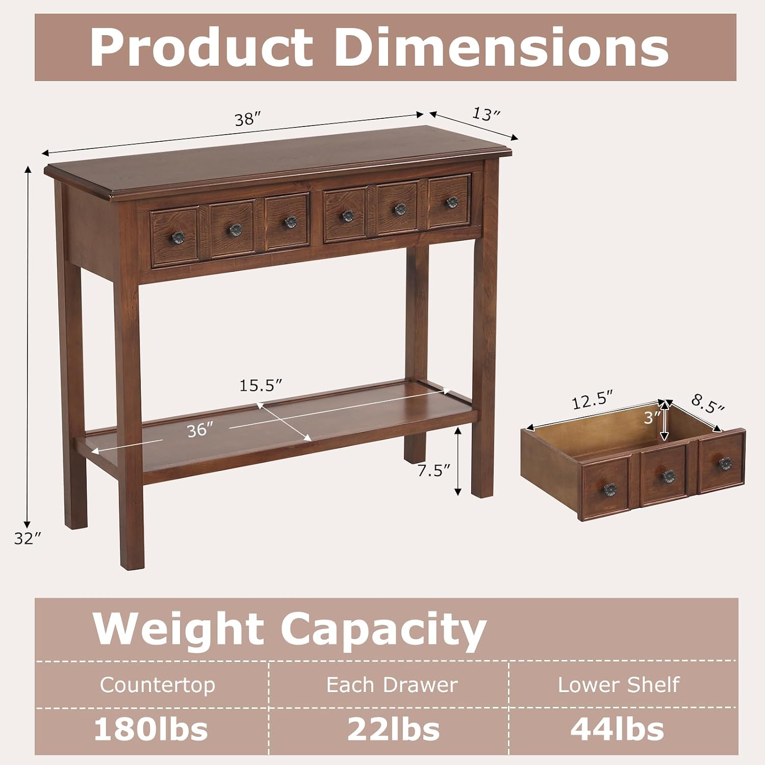 Giantex 2-Tier Narrow Console Table, 38" Retro Entryway Table with 2 Drawers and Open Storage Shelf, Wood Accent Sofa Tables for Living Room, Foyer, Hallway, Bedroom, Entrance