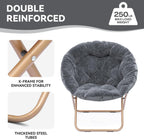 Magshion Saucer Chair for Adults, Comfy Living Room Lounge Chair for Bedroom Corner, Dorm, Apartment, Faux Fur Fluffy Circle Accent Seat with Thick Padded & Folding Metal Frame (Grey)
