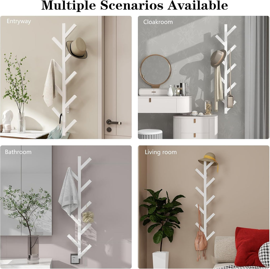 Vlush 2Pack Wall Mounted Coat Rack - 9 Hooks, Modern Metal Design, for Hats, Coats and Bags - Suitable for Entryways and Bedrooms - White (37.9" Height)