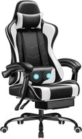 Patiowell Gaming Chair, Ergonomic Video Game Chair with Retractable Footrest and Massaging Lumbar Cushion, Reclining Computer Desk Chair with Adjustable Height, Swivel Seat, and Headrest (White)