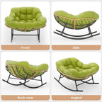 Easyego Oversized Papasan Rocking Chair Indoor Outdoor Use, Comfortable Wicker Rocker with Cozy Thicken Cushion for Deck, Balcony, Poolside, Lawn, Bedroom, Living Room, Green