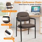 CLATINA Leather Office Guest Chair Sets of 2, Reception Chair No Wheels with Armrests and Lumber Support, Ergonomic Desk Armchair for Meeting Waiting Conference Lobby Room Shool Study, Brown