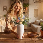 Off-White 12.6” Ceramic Vase for Home Decor, Farmhouse & Boho Decorative Pottery Vase for Table Centerpiece, Mantel, Shelf, Living Room, Kitchen, and Entryway (White Ribbed - 12.6" Tall)