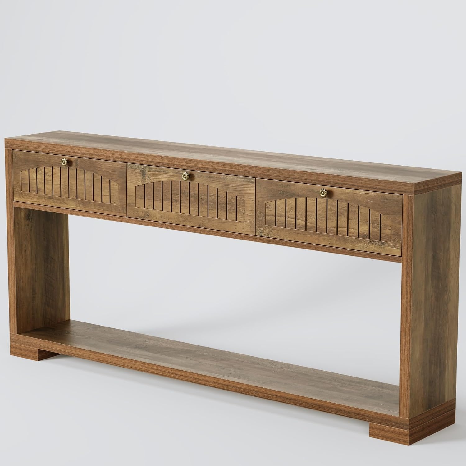 LITTLE TREE Long Entryway Table with 3 Drawers, 70 Inches Farmhouse Console Table for Entry, Behind Sofa, Foyer, Hallway, Behind Couch, Entrance with 2-Tier Storage Shelves, Rustic Brown
