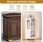 PAOFIN 73" Metal Tall Arched Kitchen Pantry Cabinet, Modern Farmhouse Kitchen Storage Cabinet with 3 Adjustable Shelves, White