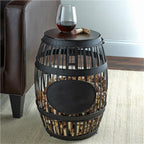 Metal Barrel Side Table with Storage, Wine Cork Holder Display, Whiskey Barrel Table for Living Room, Bedroom, Bar(23.6in)