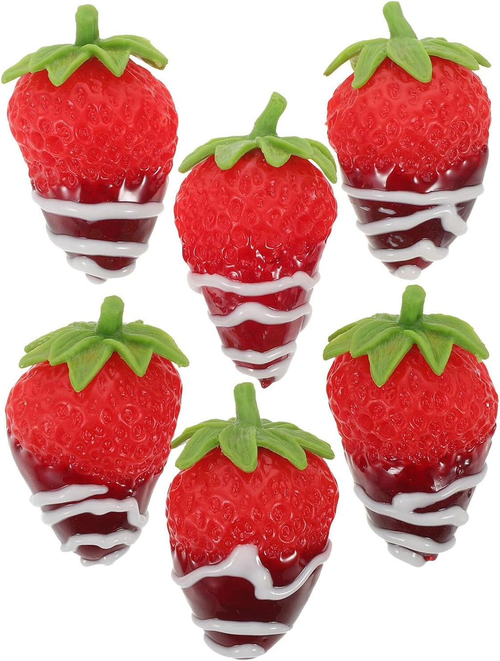 6pcs Artificial Realistic Strawberries Chocolate Dipped Faux Fruit Decoration Set for Photography Props Cake Toppers Party Photo Shoot