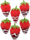 6pcs Artificial Realistic Strawberries Chocolate Dipped Faux Fruit Decoration Set for Photography Props Cake Toppers Party Photo Shoot