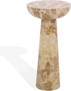 SAFAVIEH Couture Collection – Glendale Beige Round Marble Accent Table, Stone Pedestal Side Table, Modern Sculptural Design (SFV9766B)