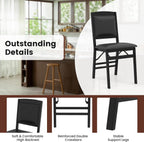 COSTWAY Folding Dining Chairs Set of 2, Wooden Kitchen Side Chairs w/Padded Seat, Solid Wood Frame, 400 LBS Load Bearing, No Assembly Needed, Vintage Foldable Chairs for Dining Living Room, Black