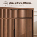 Vabches Fluted Sideboard Buffet Cabinet with Storage, 32" Coffee Bar Console Table with Drawer, Fluted Doors & Adjustable Shelf, Wood Small Buffet Cabinet for Living Room, Kitchen Dining Room, Brown