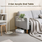 Acrylic Detachable End Table, 2-Tier Clear Round Acrylic Coffee Table, 11.8 x 19.6 Modern Small Side Desk, Detachable Beside Desk for Living Room, Bedroom