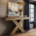 LITTLE TREE Entryway Table, 55" Narrow Console Table, Industrial Entryway Table with X-Shaped Legs, Narrow Sofa Hallway Foyer Table for Living Room, Entryway, Foyer, Rustic Brown