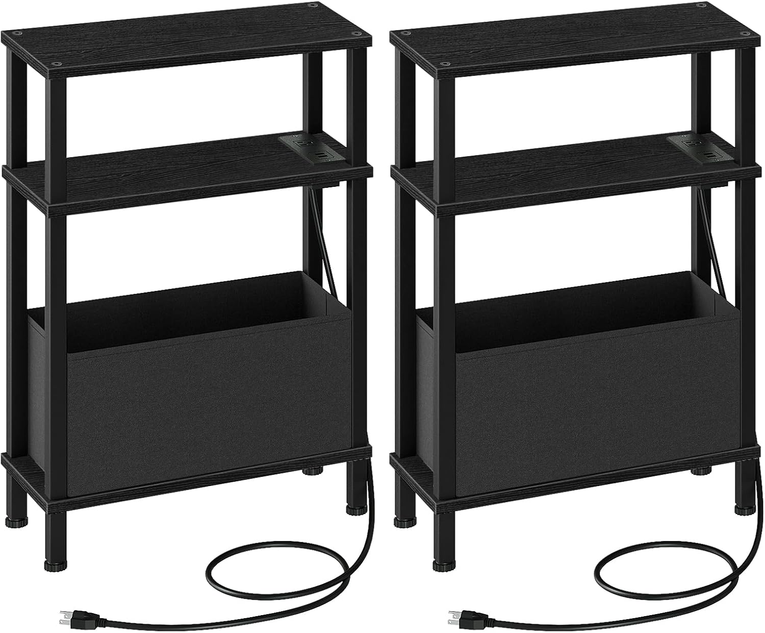 CHOEZON Set of 2 End Tables with Charging Station, Narrow Side Table for Small Spaces, Slim Nightstand with Basket, Skinny Bedside Table, for Living Room, Bedroom, Black TBZ07UP2BBN1
