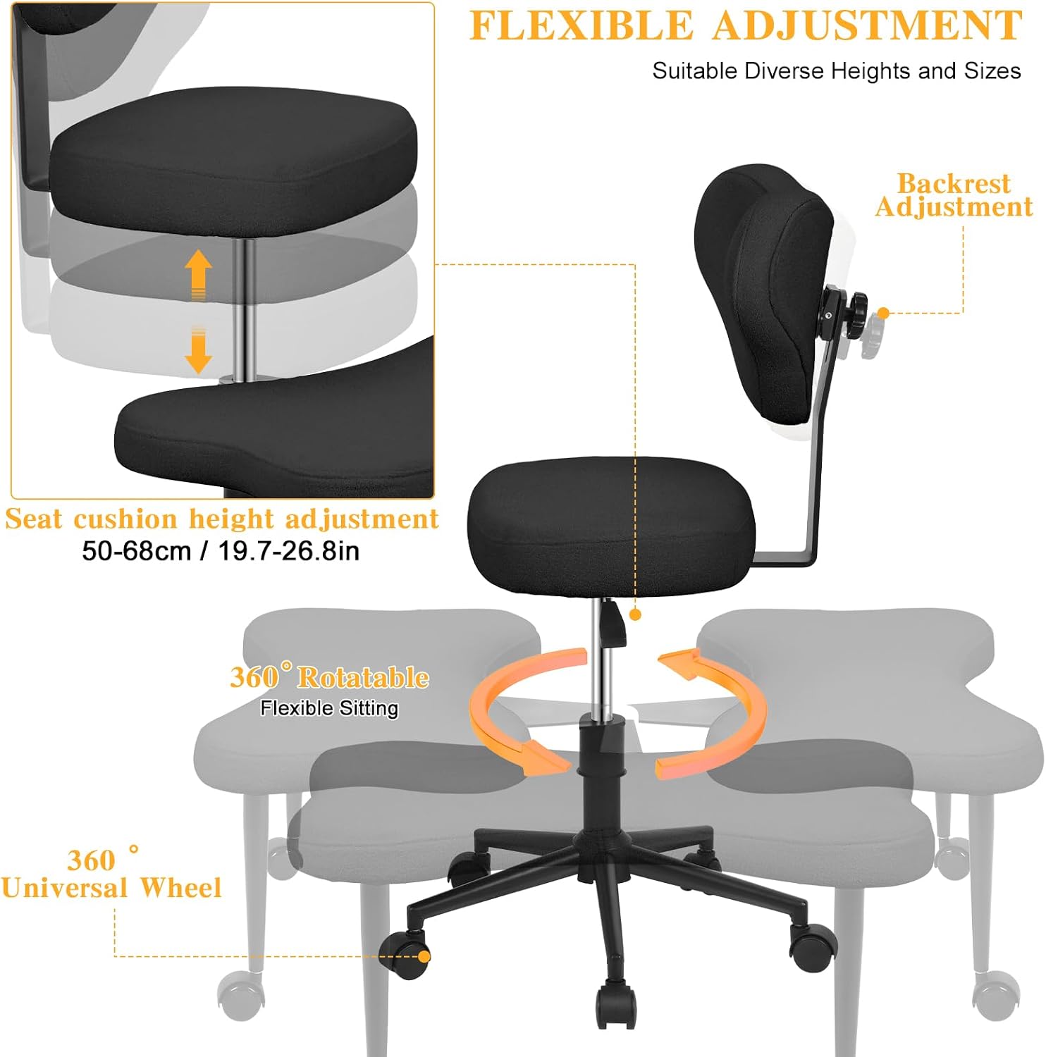Yoga Chair with Back Support, Cross Legged Office Chair with Wheels, Meditation Chair for Home Office, Adjustable Height Ergonomic Kneeling Chair with Lumbar Support and Footrest