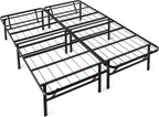 Amazon Basics Bed Frame with Storage, Foldable Metal Platform, Sturdy Steel, No Box Spring Needed, 14-inch High, Tool-Free Setup, Noise Free, Easy Assembly, Queen Size, Black