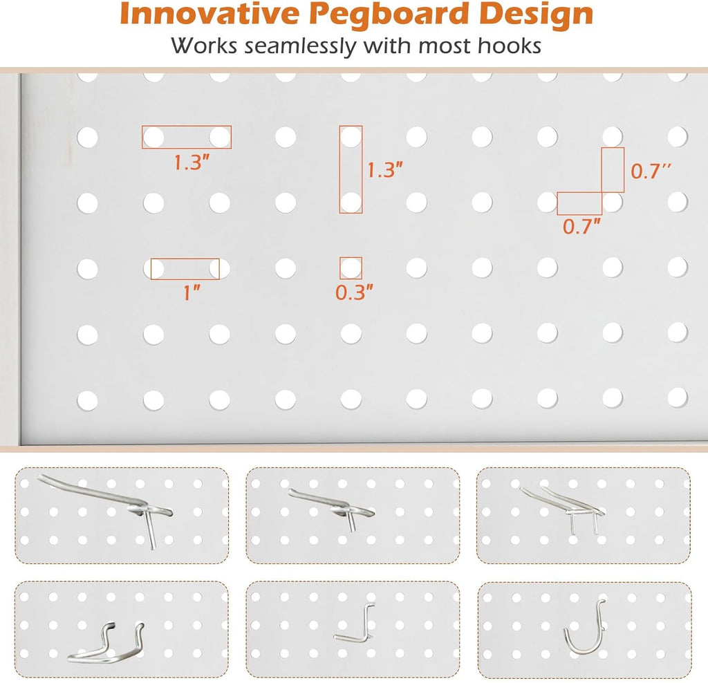 GOFLAME 4 Panel Pegboard Freestanding, 5.6 FT Display Stand with Solid Wood Frame, Foldable Privacy Screen, Room Separator, Display Board Organizer for Retail, Craft Show, White