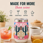 Biddlebee 12 Oz Stemless Wine Tumblers with Lids, 2-Pack – Insulated Stainless Steel Wine Tumbler Gift Set for Women – Double Wall Cups Keep Drinks Hot or Cold for Hours
