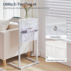 HOOBRO C Shaped End Table with Charging Station, 28" H Couch Side Table Slide Under, Sofa Arm Tray Table with Storage Bag for Living Room, Recliner, White WW70USF01